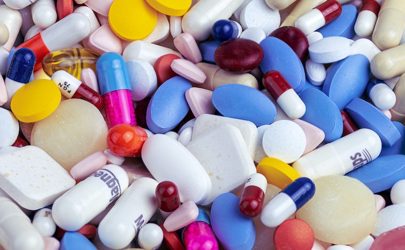 Photograph of a heap of pills and medication