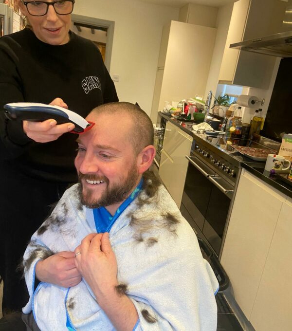 Toby getting rid of his hair he has grown since lockdown to raise money for Future Dreams.