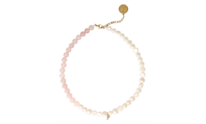Rose Quartz and baroque freshwater pearl necklace