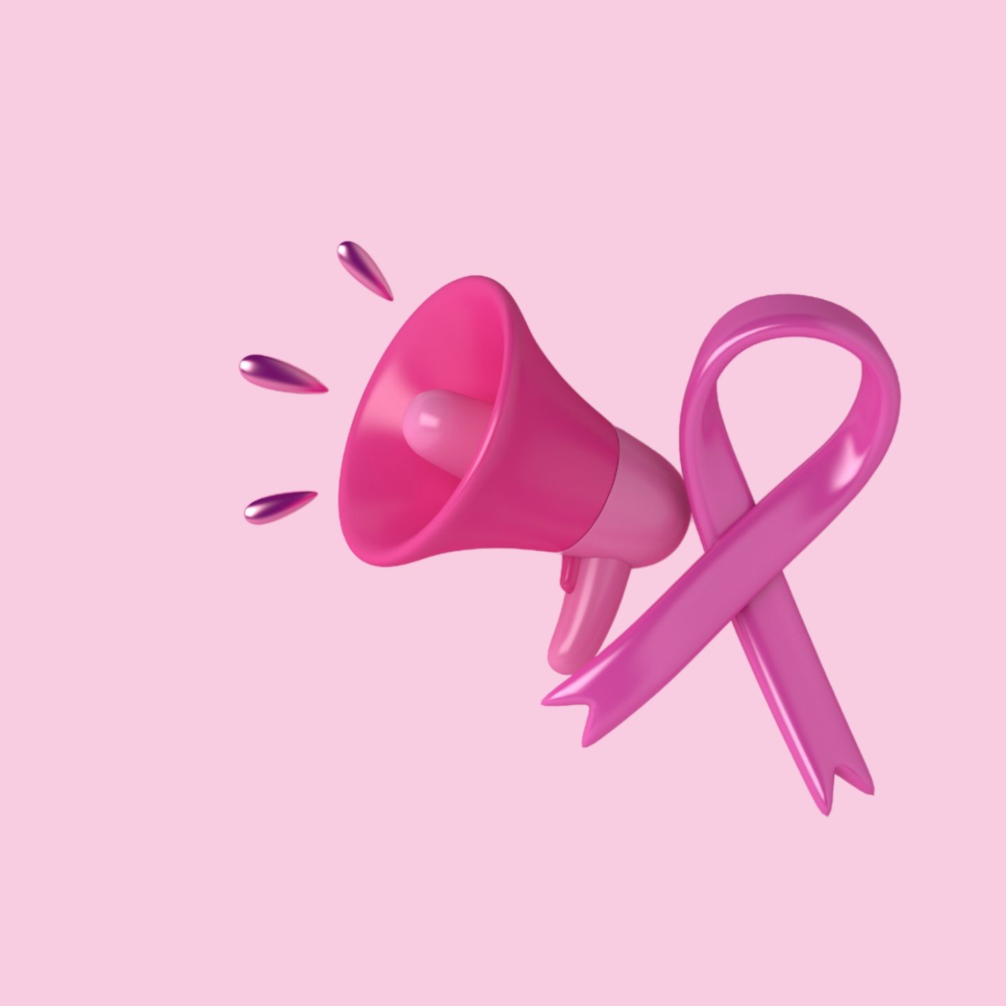pink background, pink megaphone and pink ribbon