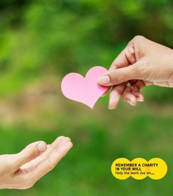 pink heart sharing between hands with charity logo