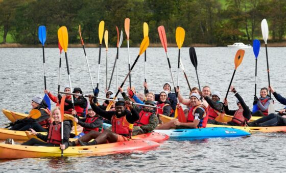 Fundraisers in a kayak during the Lakes District Triple, to raise money for Future Dreams breast cancer charity