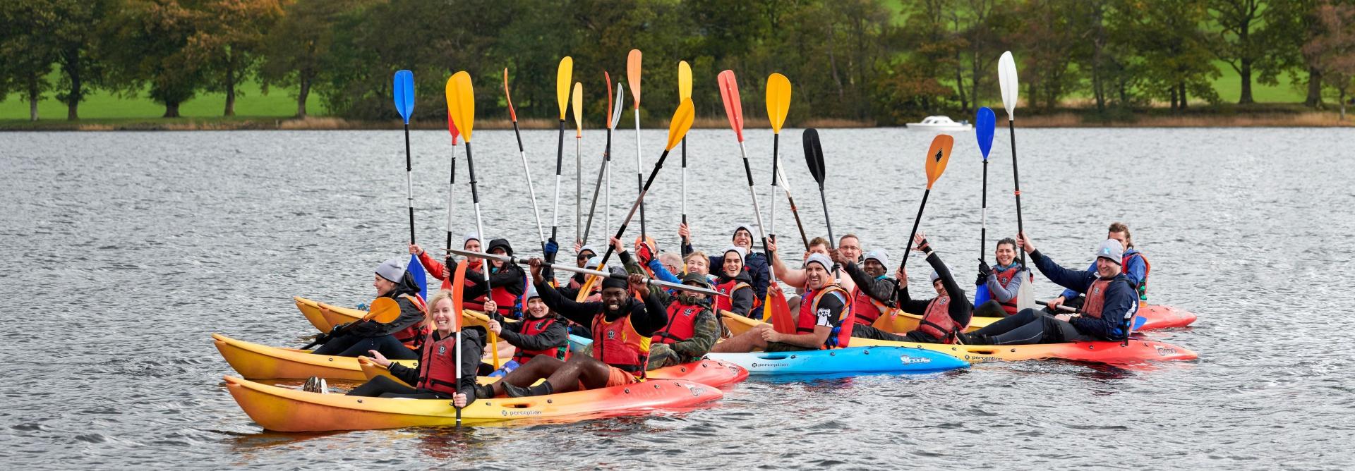 Fundraisers in a kayak during the Lakes District Triple, to raise money for Future Dreams breast cancer charity