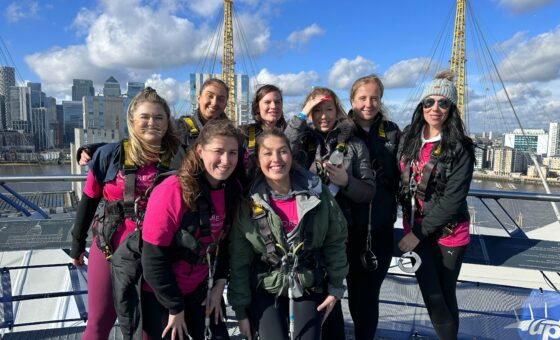 A group of women climbing the o2 to raise money for Future Dreams breast cancer charity