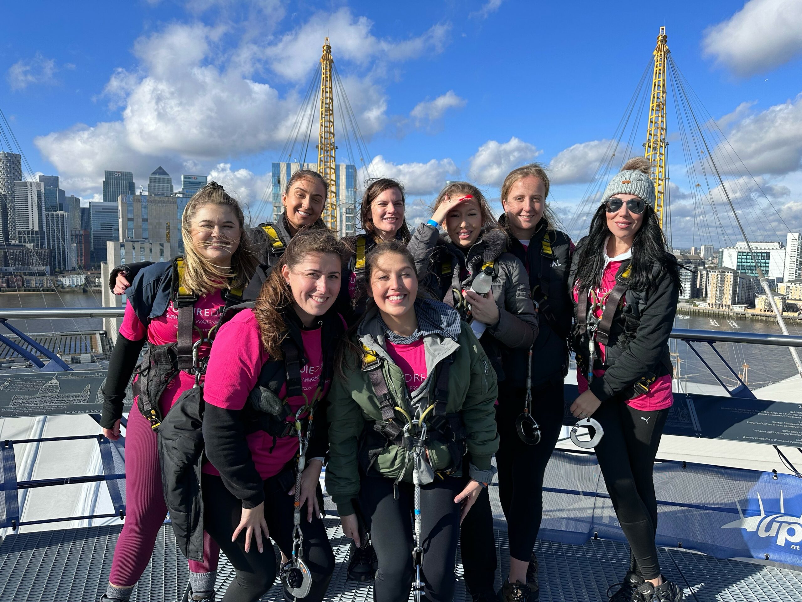 A group of women climbing the o2 to raise money for Future Dreams breast cancer charity