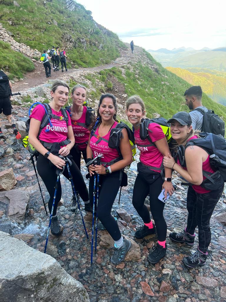 Three Peaks Challengers photographed raising money for Future Dreams breast cancer charity