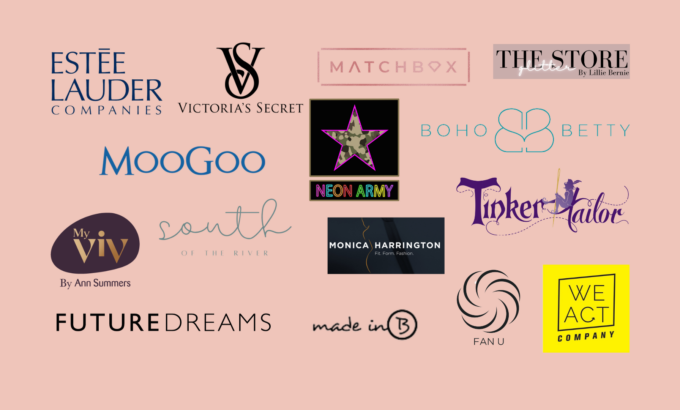 logos for brands involved in pink christmas 2024