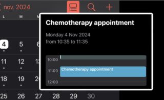 Calendar alert reminder of a chemotherapy appointment