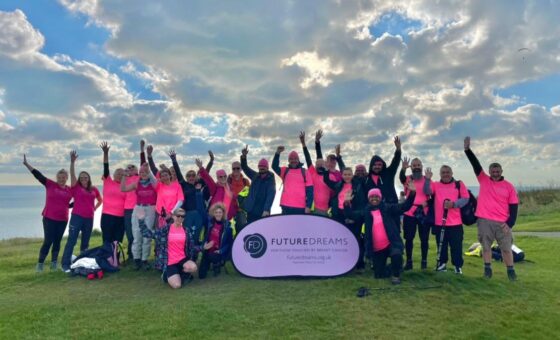 Challengers who took on the South Downs with Future Dreams banner at starting point